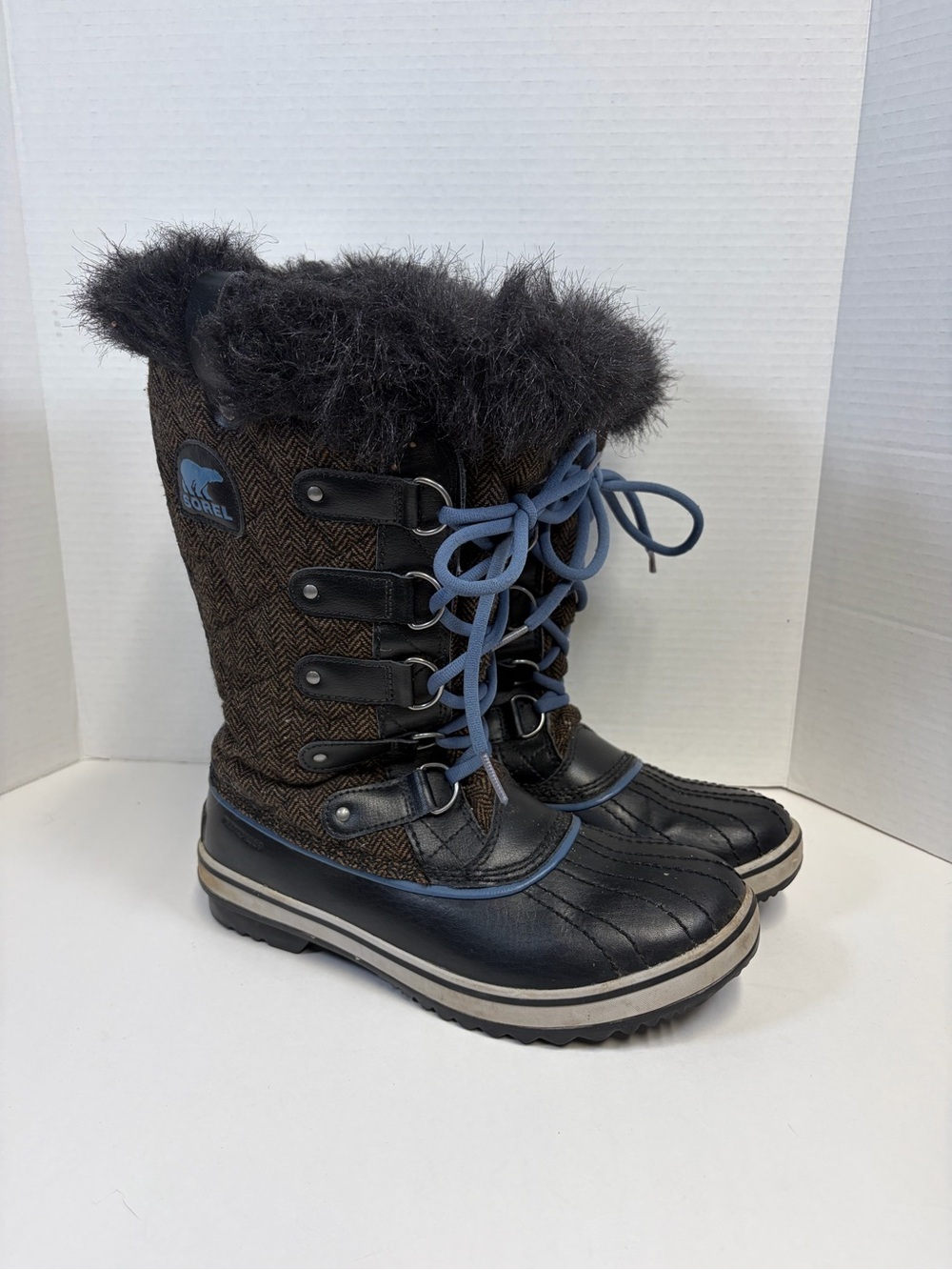 Sorel Women's Black, Brown & Blue Faux-Fur Lace-Up Winter Boot